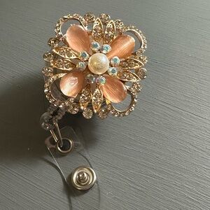 Chic Gold and Pink Crystal Badge Reel